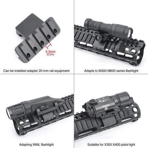 NECARL 45 Degree Offset Picatinny Rail Light Mount for M300 M600 Serises Scout Light Weaponlight, Adjustable Positions Offset Tactical Flashlight Mount, Fit for M1913 20mm Picatinny Rail