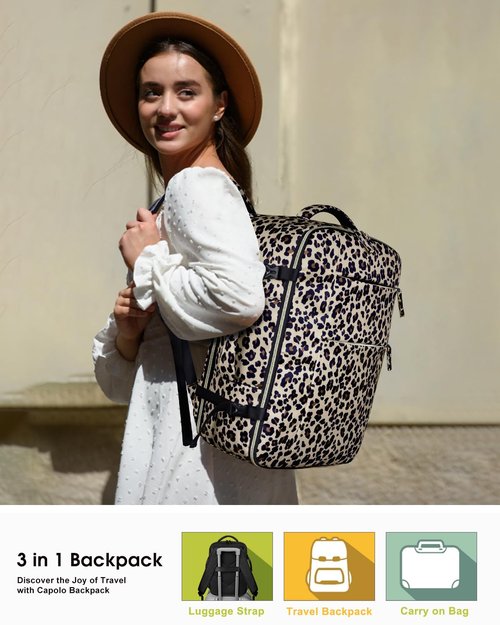 Capolo Leopard Print Travel Backpack + Matching Leopard Print Fanny Packs
