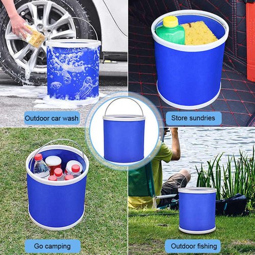 Collapsible Bucket with Storage Case,13L Durable Pop Up Water Bucket for Car Washing, Camping Fishing, Boating or Other Outdoor Activities, Foldable Bucket (Blue)