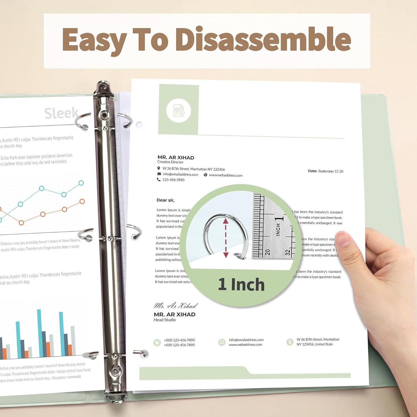 SUNEE 3 Ring Binder 1.5 Inch 4 Pack, Clear 1 1/2 Inch View Binder Three Ring PVC-Free (Fit 8.5x11 Inches) for School or Office Supplies, Neutral Aesthetic