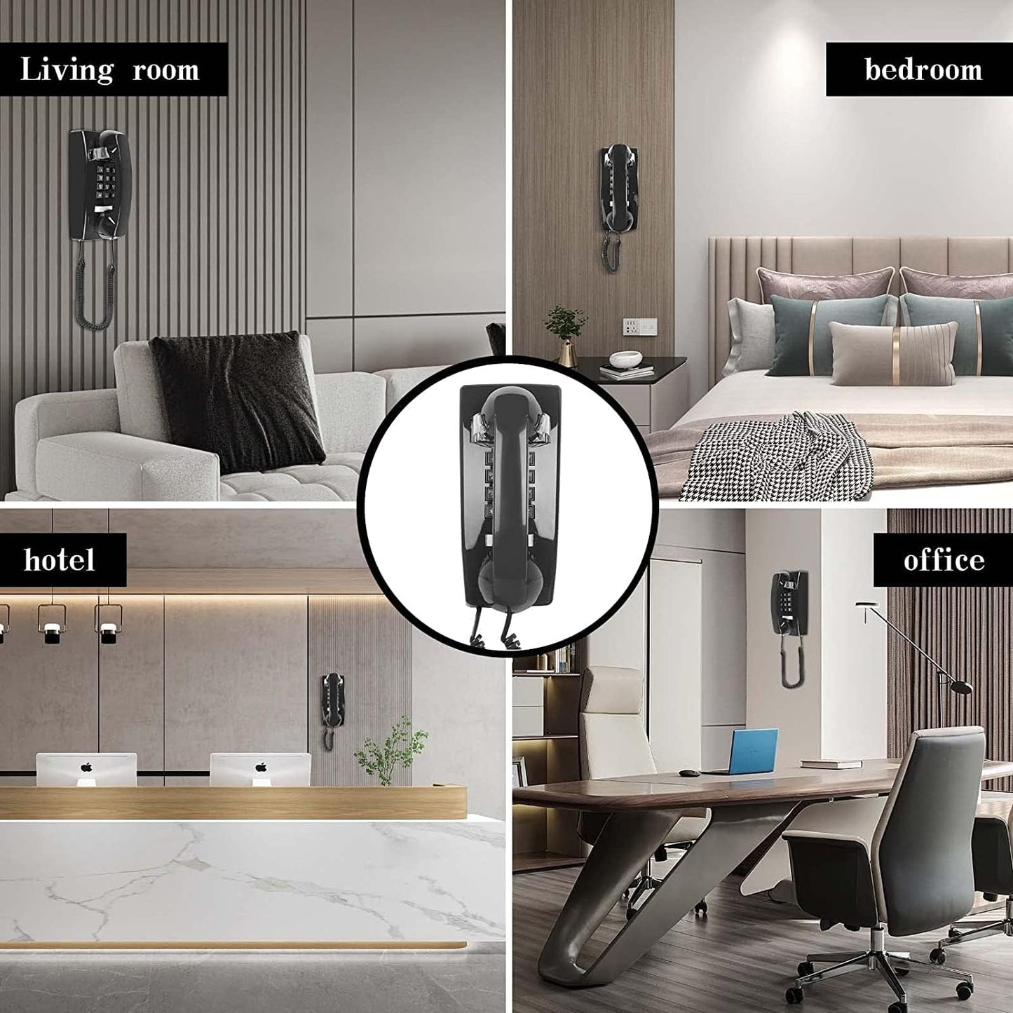 Wall Phone with Classic Design,Corded Wall Phone,Crisp Mechanical Ringer,Easy to Install, Retro Phone, Perfect for Kitchen,Living Room & Bedroom (Beige)