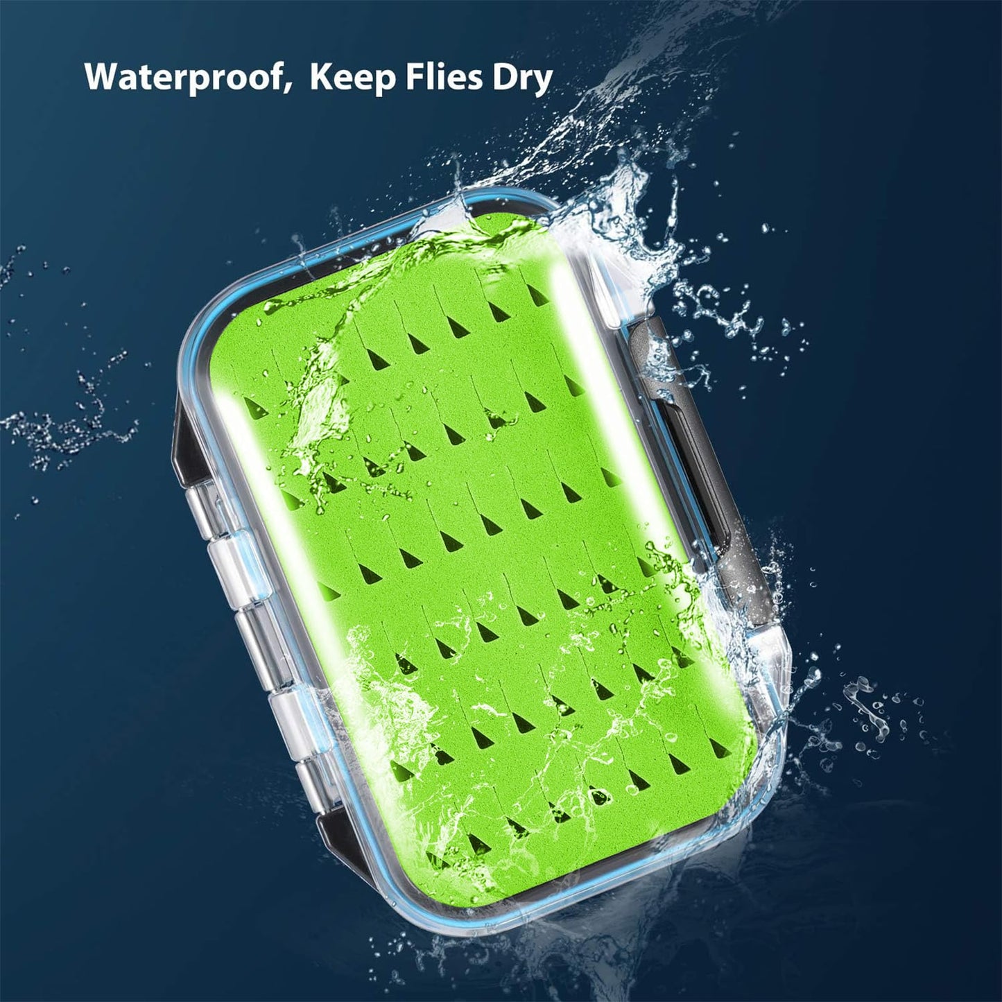 Gonex Fly Boxes for Fly Fishing Jig Boxes Two-Sided Waterproof Lightweight Fly Fishing Box Easy Grip Transparent Lid Fly Fishing Lures Box, 4.1"x 3.0"x 1.2", Green