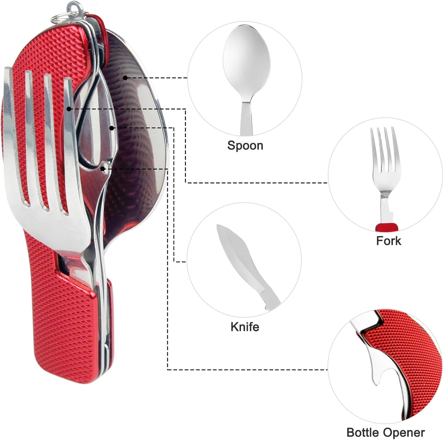 7-in-1 Camping Utensils - Portable Stainless Steel Camping Fork Spoon Knife Set for Hiking, Picnics Outdoor Enthusiasts, and Travel - Essential Survival Utensil Tool Kit