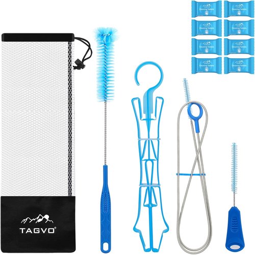 Hydration Bladder Cleaning Kit, 6 in 1 Water Bladder Cleaner Set - 3 Brushes, Collapsible Hanger, 12 Cleaning Tablets & Carry Pouch, Water Reservoir Backpack Cleaning Tools