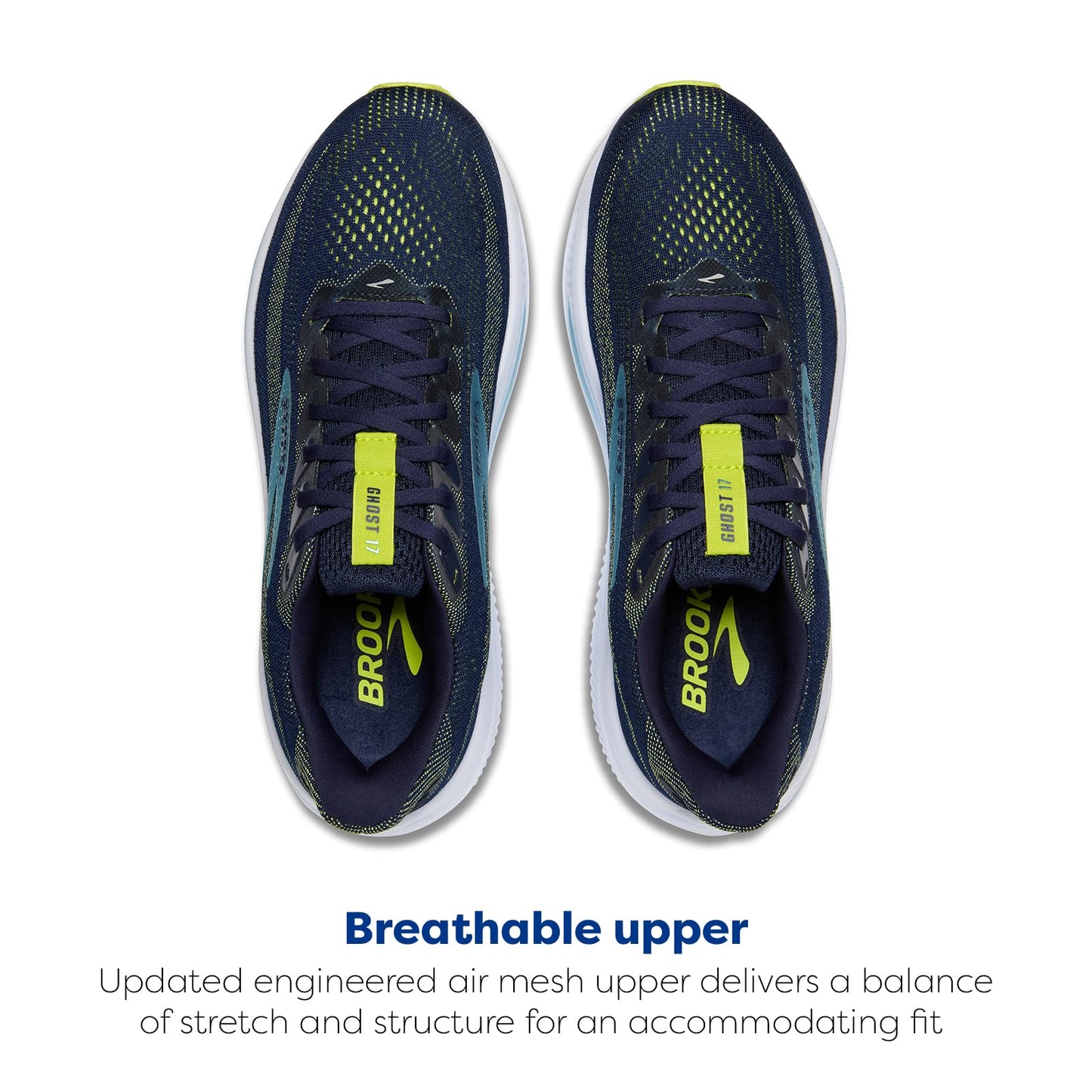 Brooks Men’s Ghost 17 Neutral Running Shoe - Peacoat/Lime/Blue - 8.5 Medium