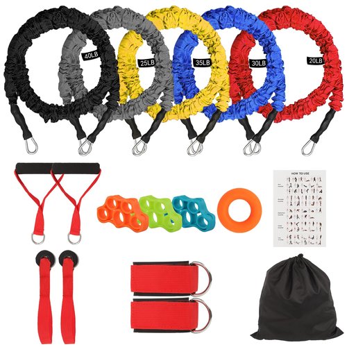 Resistance Bands Set, 15 PCS Adjustable Exercise Tubes with Handles, Door Anchor & Ankle Strap, Home Gym Workout Bands for Men & Women, Strength Training, Fitness Bands, Resistance Tubes,20-40lbs