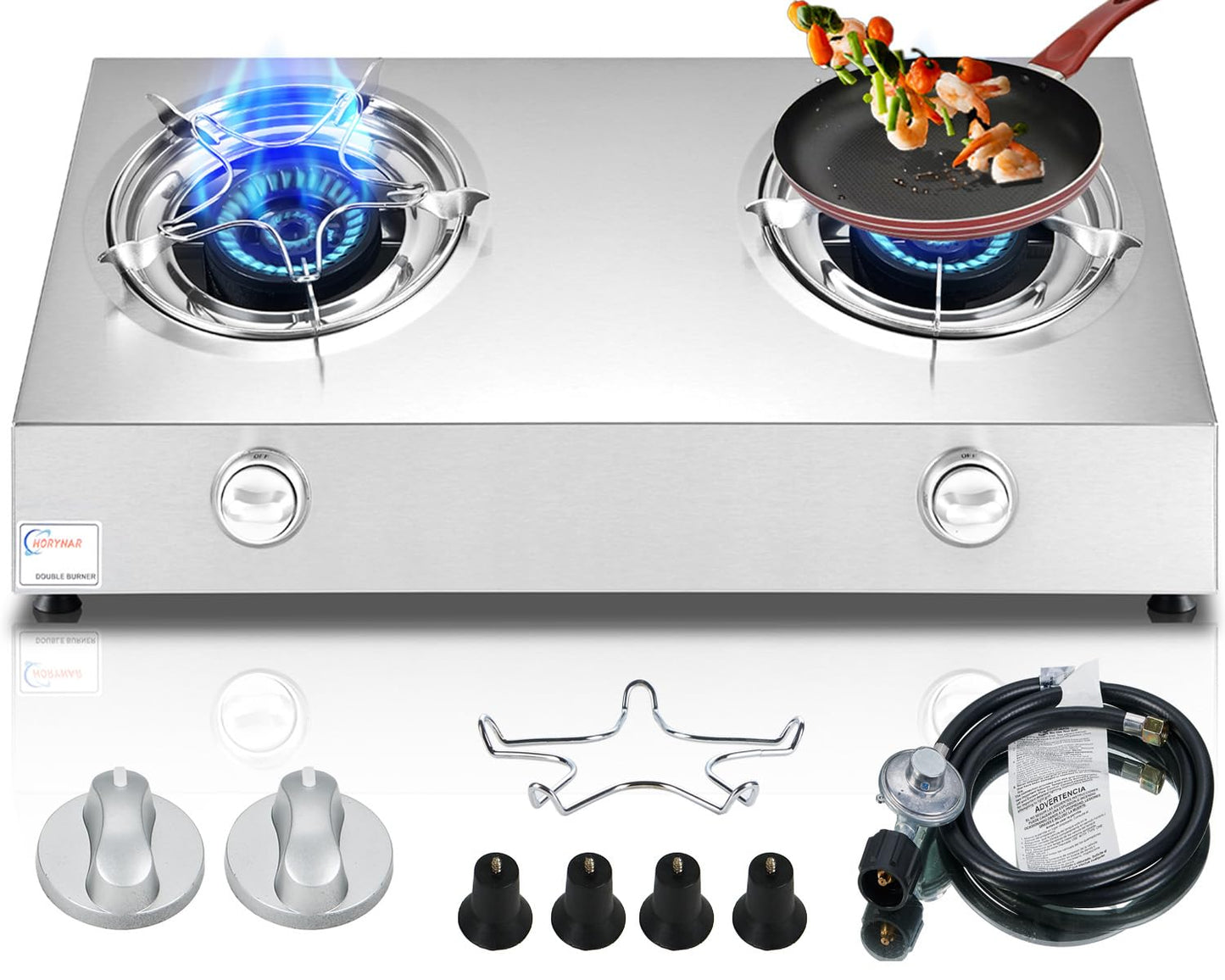Horynar Propane Stove 2 Burner Auto Ignition Propane Burner 26000 BTU Gas Stove with CSA LPG Hose for Outdoor, Emergency