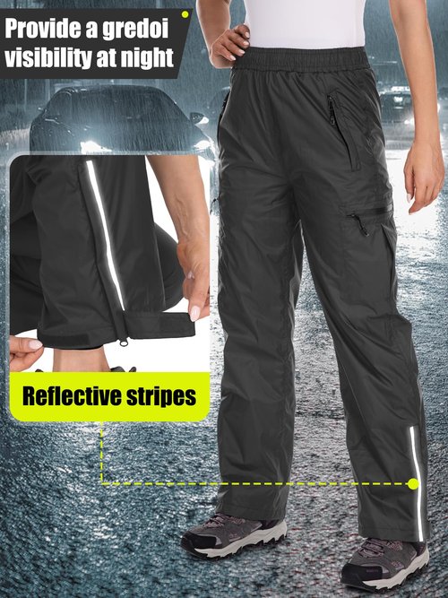 Women's Rain Pants Waterproof Hiking Pants Windproof Lightweight Over Pants Outdoor for Golf Fishing Cycling #2089-Black-M
