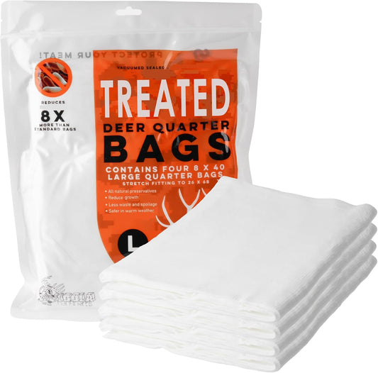 TREATED HEAVY DUTY GAME BAGS HUNTING | Food Grade-Protection for Fresher Meat | 4 Packs Deer, Elk, or Moose Quarter Bags or 1 Deer Body Bag | Reusable & Breathable Meat Bags | Vacuum Sealed