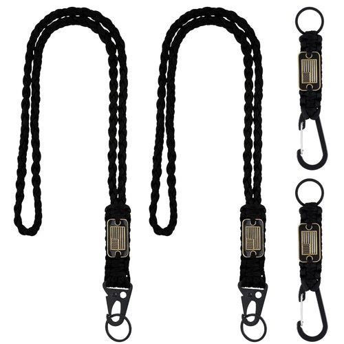Frienda 2 Set Heavy Duty Paracord Lanyard Necklace Whistles Strap Braided 550 Keychain Lanyard for Outdoor Activities Camera(Black)