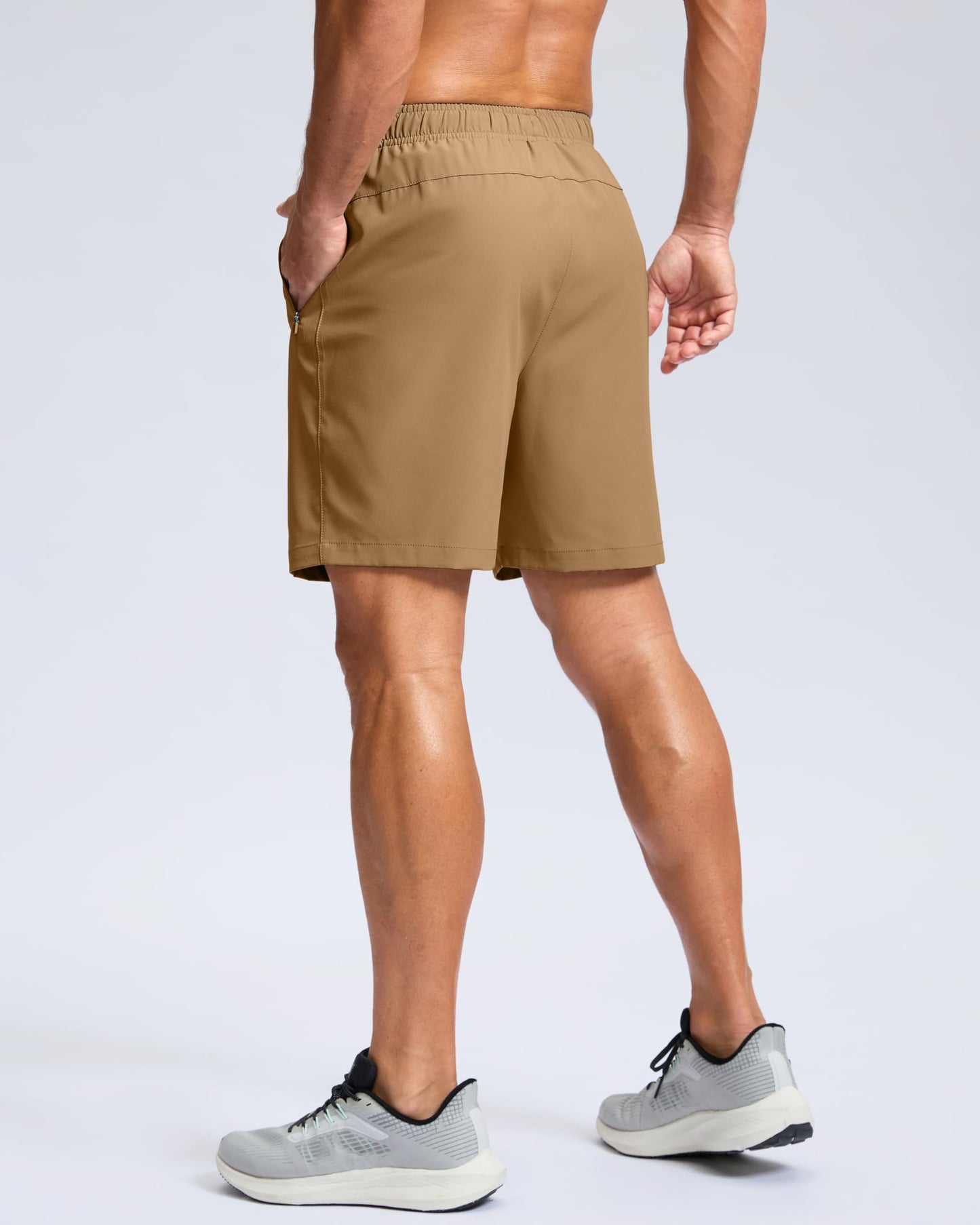 Men's Athletic Running Shorts with Zipper Pockets Quick Dry 7"/ 5"/ 9" Workout Gym Shorts for Basketball Hiking(Dark Khaki,7XS)