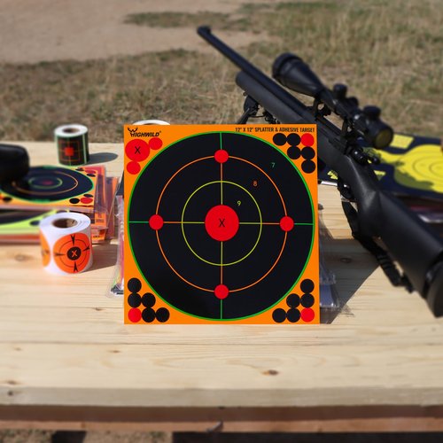 Highwild Adhesive Bullseye Shooting Targets - Splash Effect of Multiple Colors - 12x12 Inch (50 Pack)