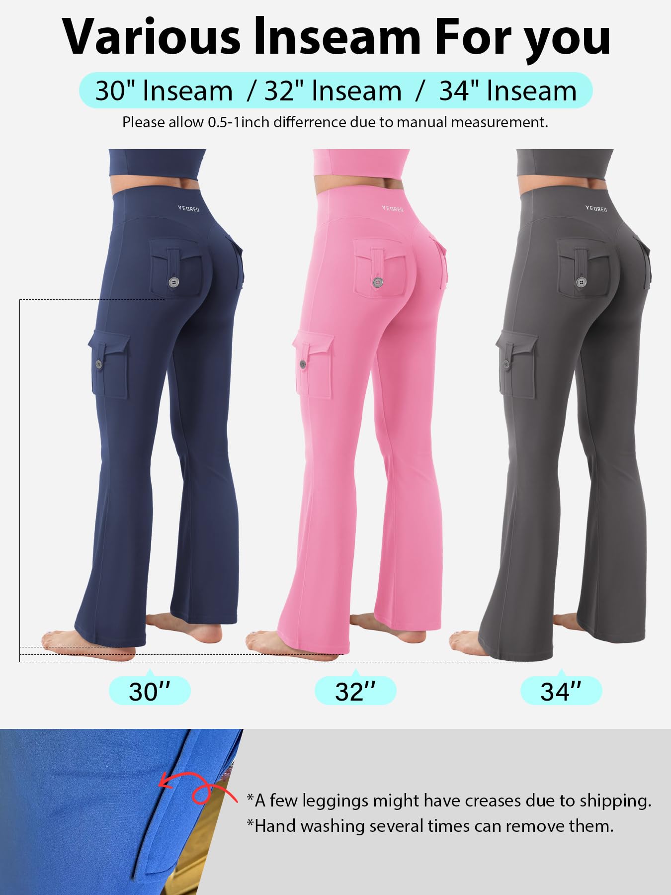 YEOREO CoreFlex Women Workout Flare Leggings with Pockets Hidden Scrunch Cargo Gym Yoga No Front Seam Leggings Wine S