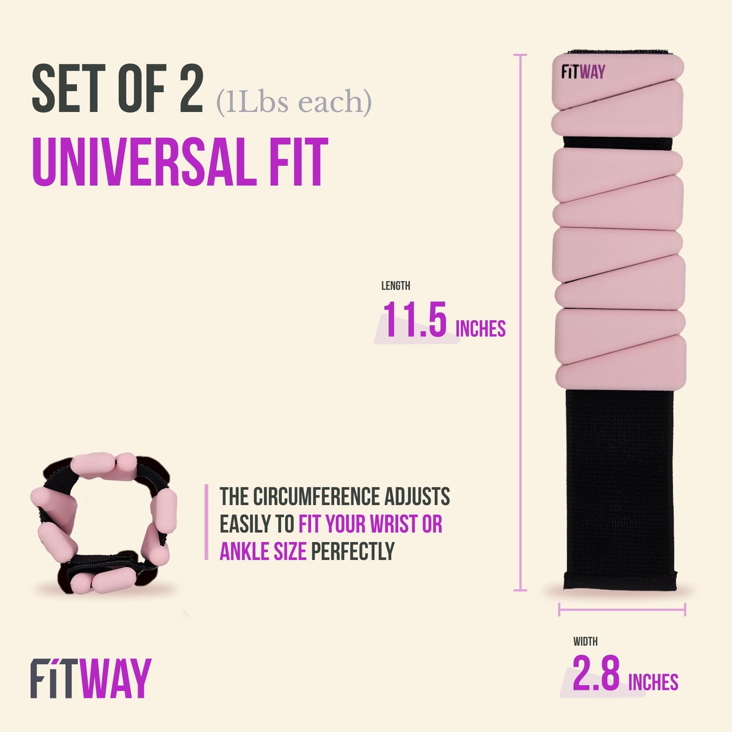 FITWAY Ankle & Wrist Weights for Women & Men – Adjustable Silicone Weighted Bracelets for Walking, Pilates, Yoga, Rehab, Home Gym, Travel – 2pc Set of Lightweight, Comfortable Resistance Weights