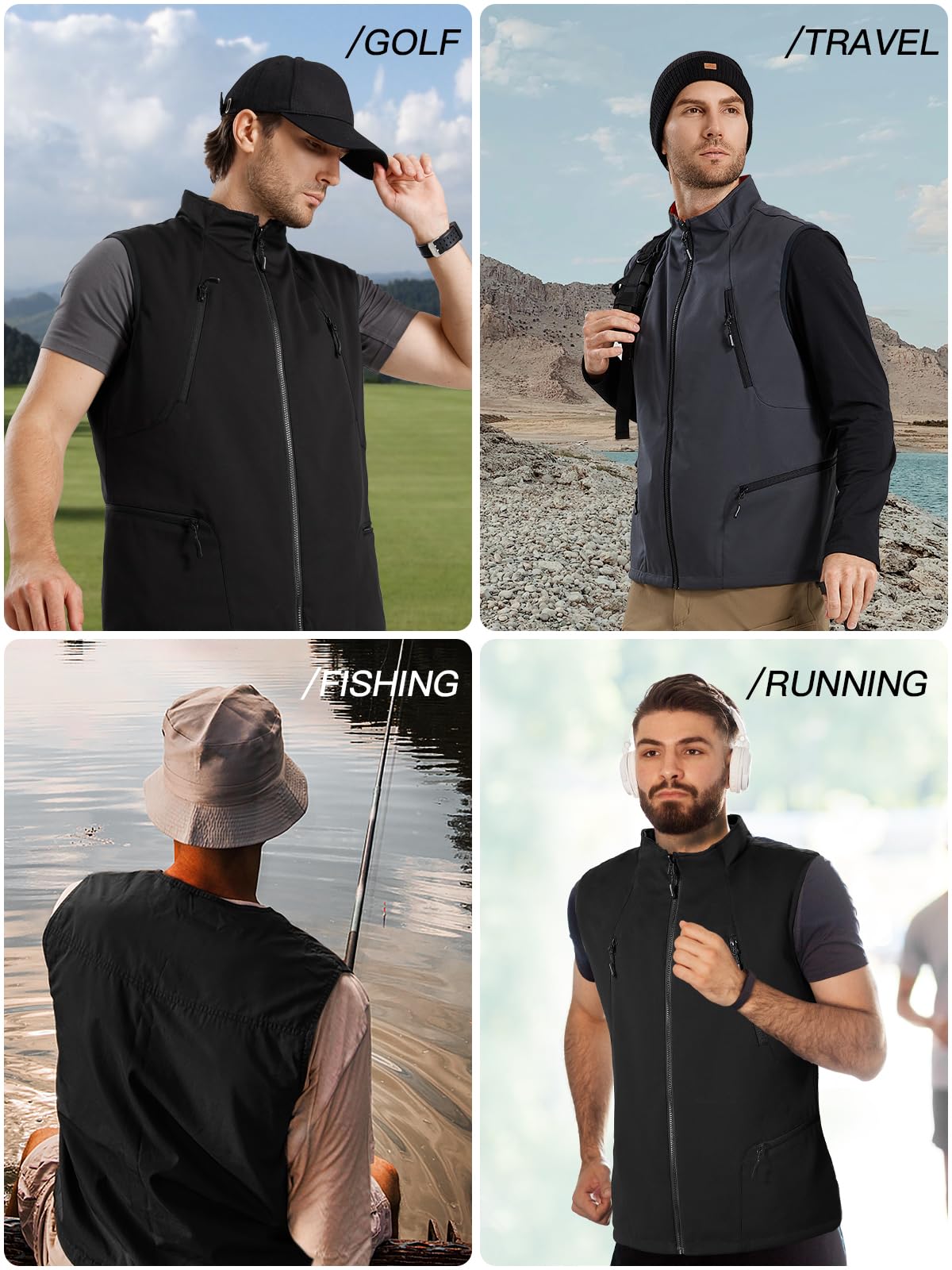 FREE SOLDIER Men's Lightweight Golf Vests Outerwear Windproof Reversible Sleeveless Softshell Jackets for Travel Running Hiking Fishing Hunting
