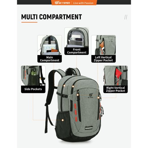 SKYSPER Hiking Backpack 30L Lightweight Travel Backpack Hiking Day Pack for Men Women(Grey)