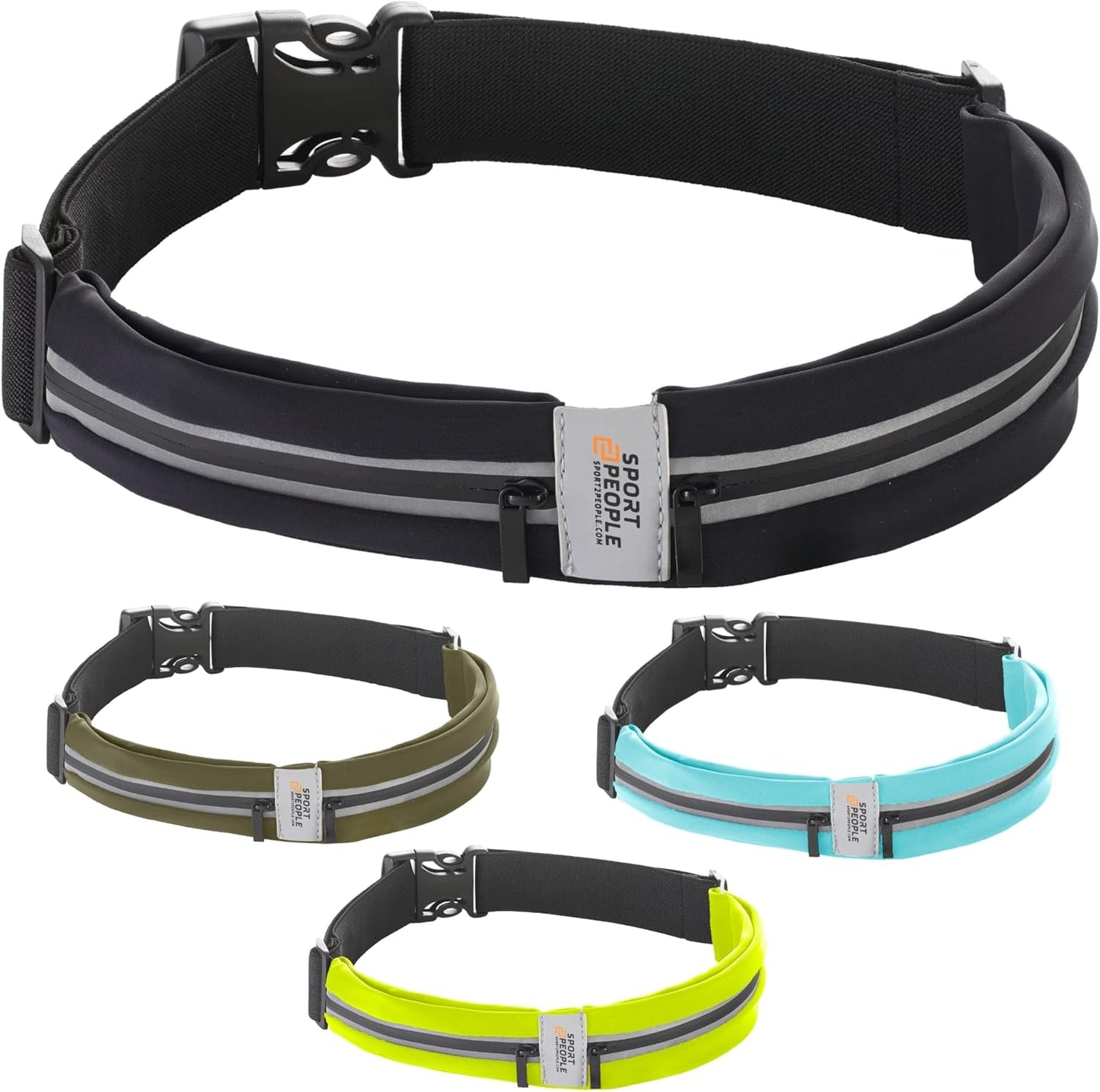 Slim Running Belt for Women and Men, Waterproof Phone Holder for Running, Reflective 2-Pocket Waist Pack for Storing Runner’s Essentials Safely, Runner’s Fanny Pack, Money Belt Fits Most Phones