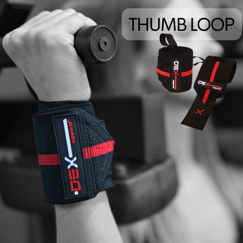 DEXsupports Wrist Wraps (Pair), Grip with Thumb Loop, 19.5" Gym Straps, Wrist Straps for Weightlifting, Best Wrap for Powerlifting Competition, Strength Training, Bodybuilding Mens and Womens