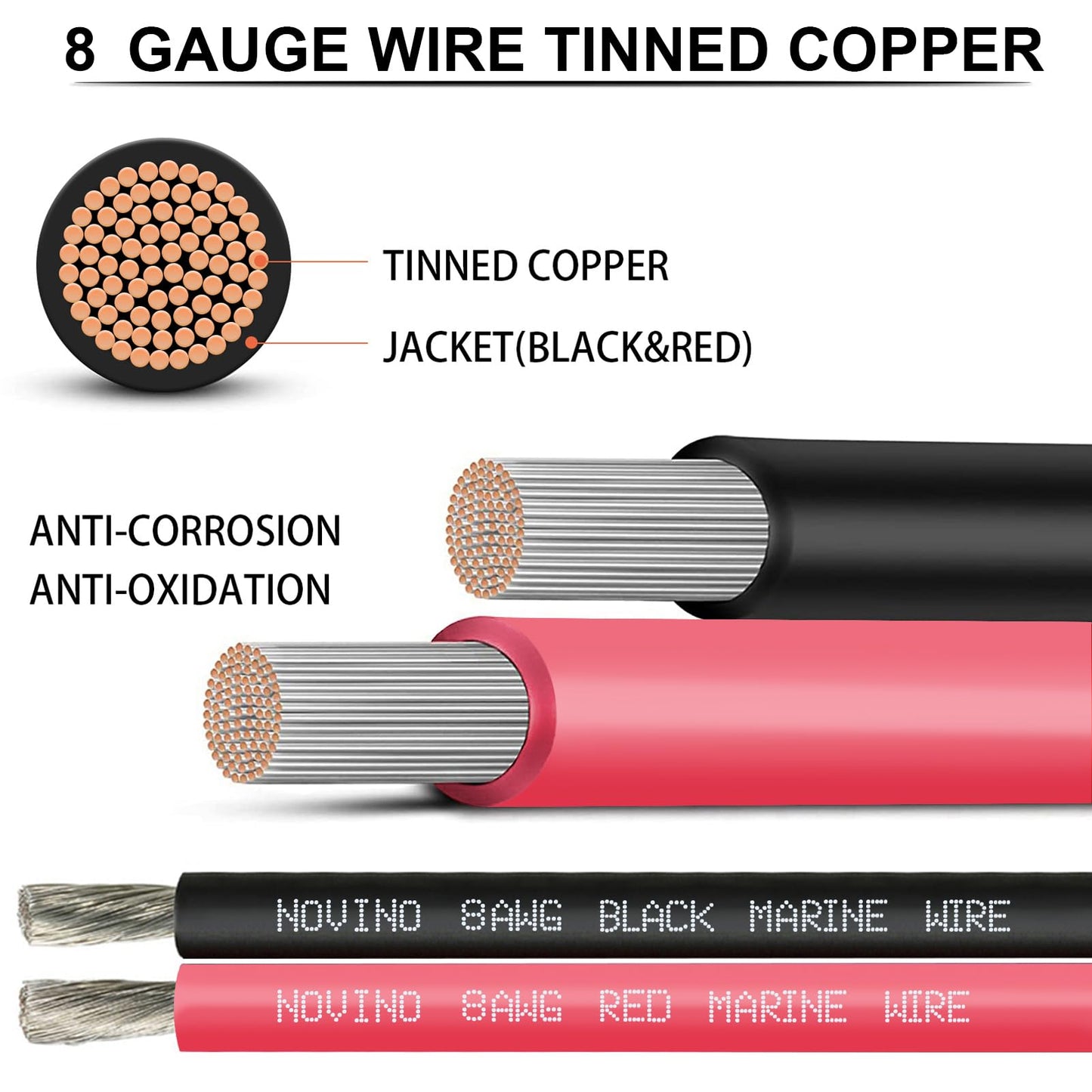Marine Wire 8 Gauge Marine Grade Wire Include 8 AWG 30FT Red & 30FT Black,8 AWG Tinned Copper Boat Cable for Boat Speaker Automotive Battery Lighting Outdoor RV Camper Trailer