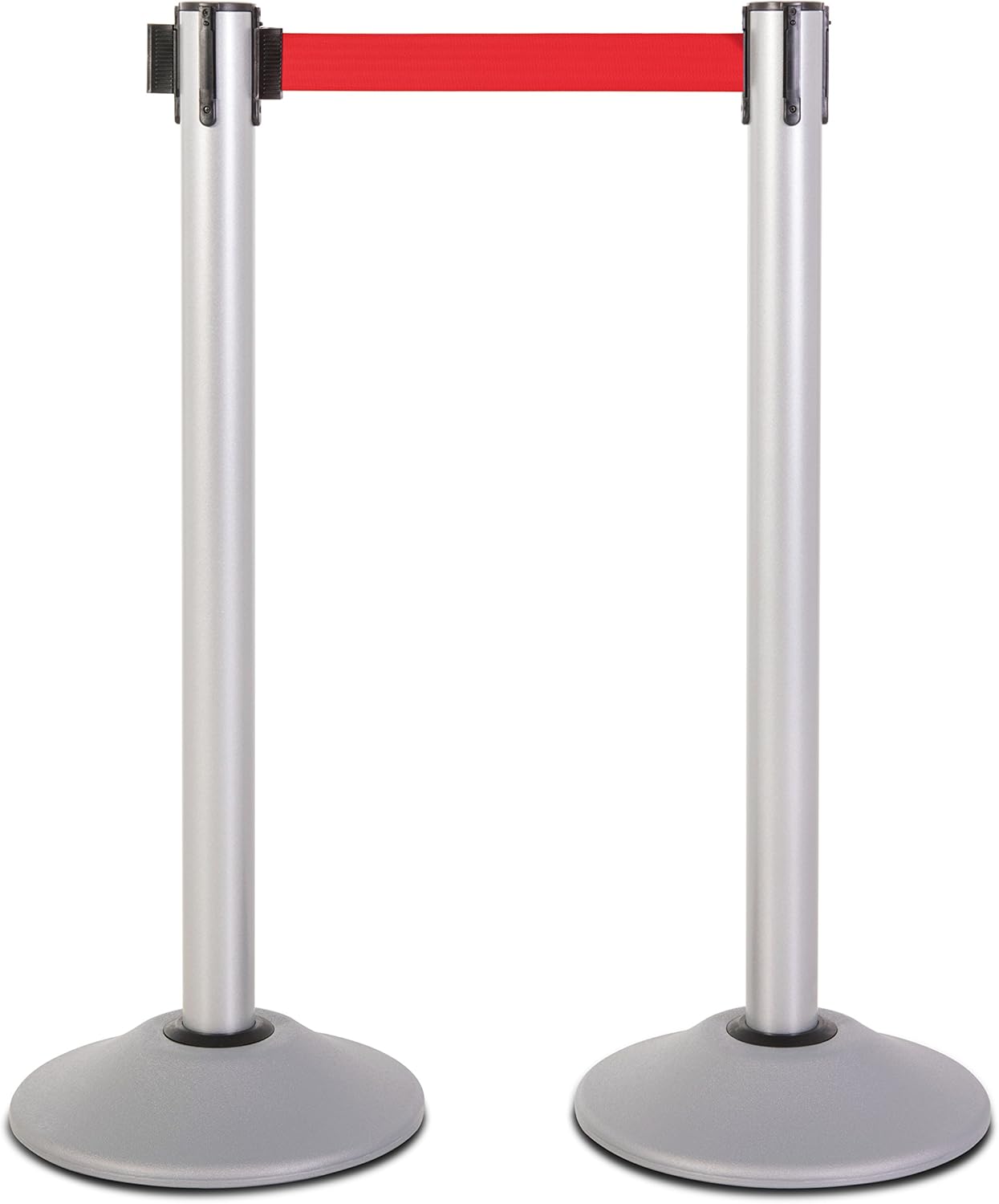 Premium Silver Steel Stanchion with 7.5-Foot Retractable Belt for Crowd Control