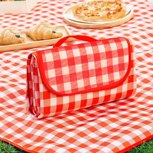 Waterproof Picnic Mat, Portable Camping Mat, Beach Mat, Foldable Waterproof Sand Mat with Straps for Outdoor Camping, Parties, Hiking, Traveling, Family Concerts (Red)