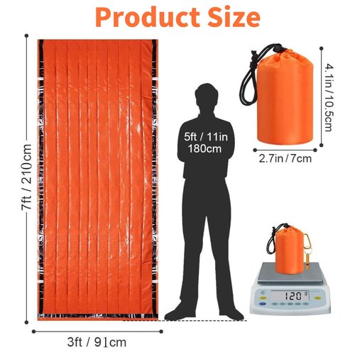 Emergency Sleeping Bag with Whistle, Portable Emergency Survival Bag, Lightweight Pocket Size Emergency Sleeping Bag, Waterproof Thermal Bivy Sack for Camping, Hiking (2)