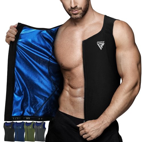RDX Men Sauna Vest, Sweat Workout Shirt, Waist Trainer, Corset, Compression Body Shaper Zipper and Seamless
