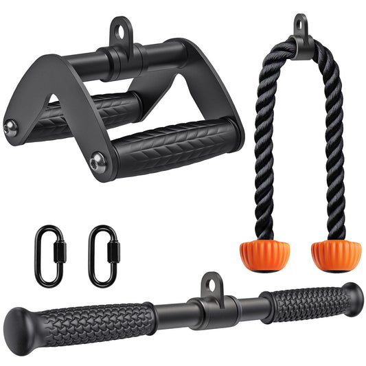 SELEWARE Cable Machine Attachments Set LAT Pulldown Attachments Cable Machine Accessories for Home Gym Weight Workout Tricep Rope Double D Row Handle V Bar Handle Pull Down Bar Straight Bar