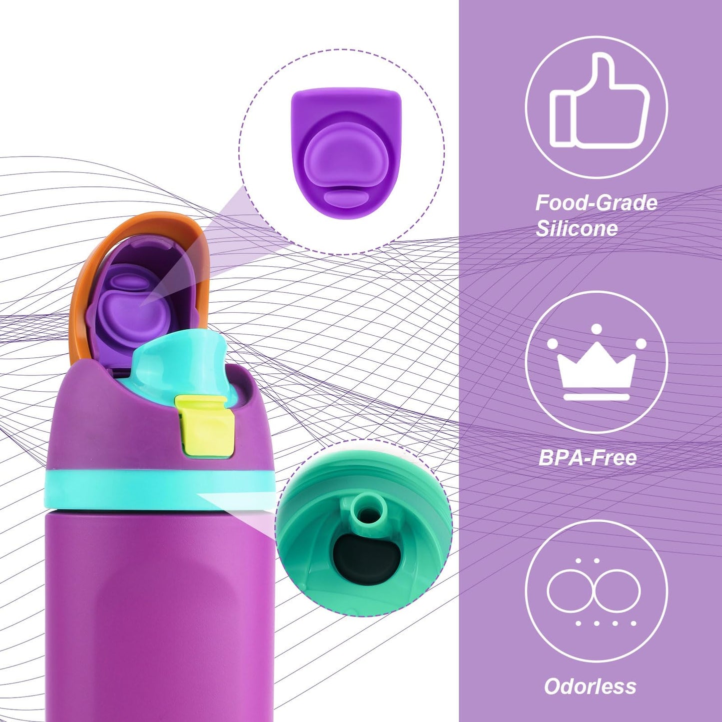 4pcs Water Bottle Seal Circle & 4pcs Replacement Stopper for Owala FreeSip, Silicone O Lid Gasket Ring Top Parts for Free Sip 16oz 19oz 24oz 32oz 40oz, Cap Mouth Plug Accessories, BPA-Free (Colorful)