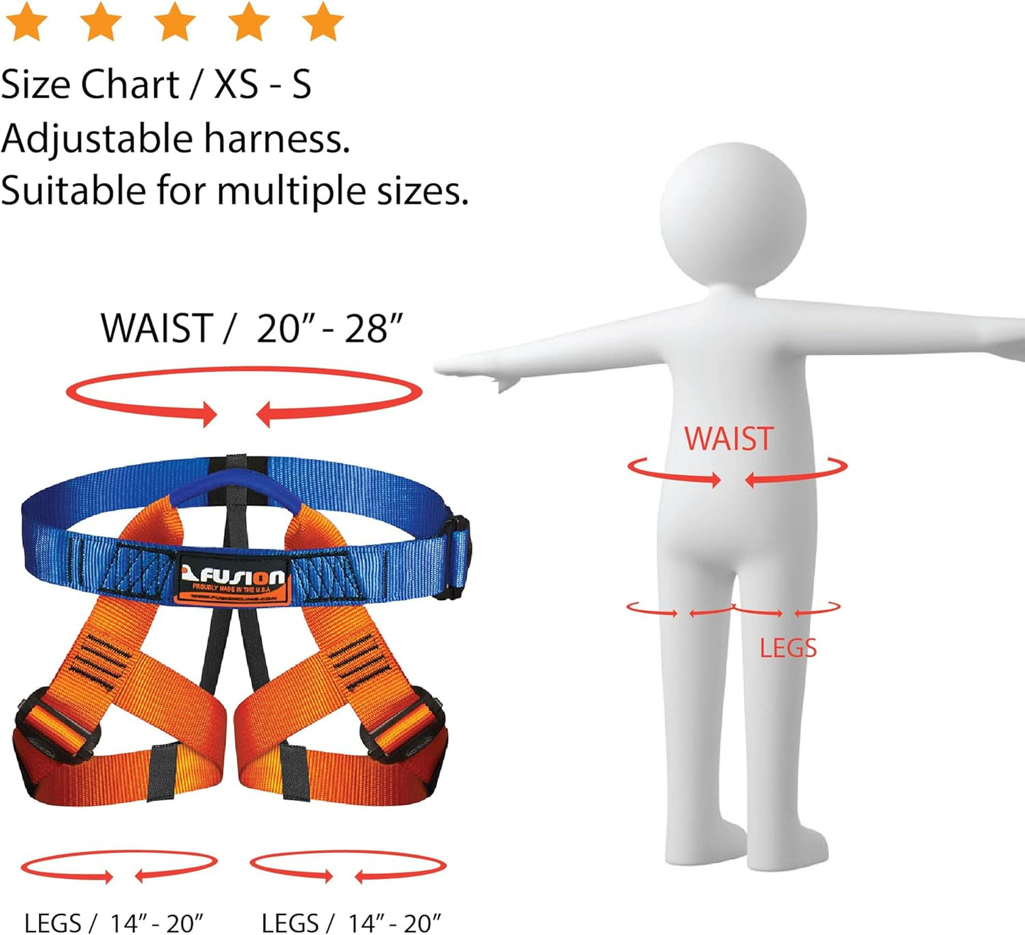 Fusion Adjustable Outdoor Strap Kit for Kids – Padded Belt with Leg Loops for Tree Adventures, Indoor Obstacle Play & Gear Attachment – Blue/Orange