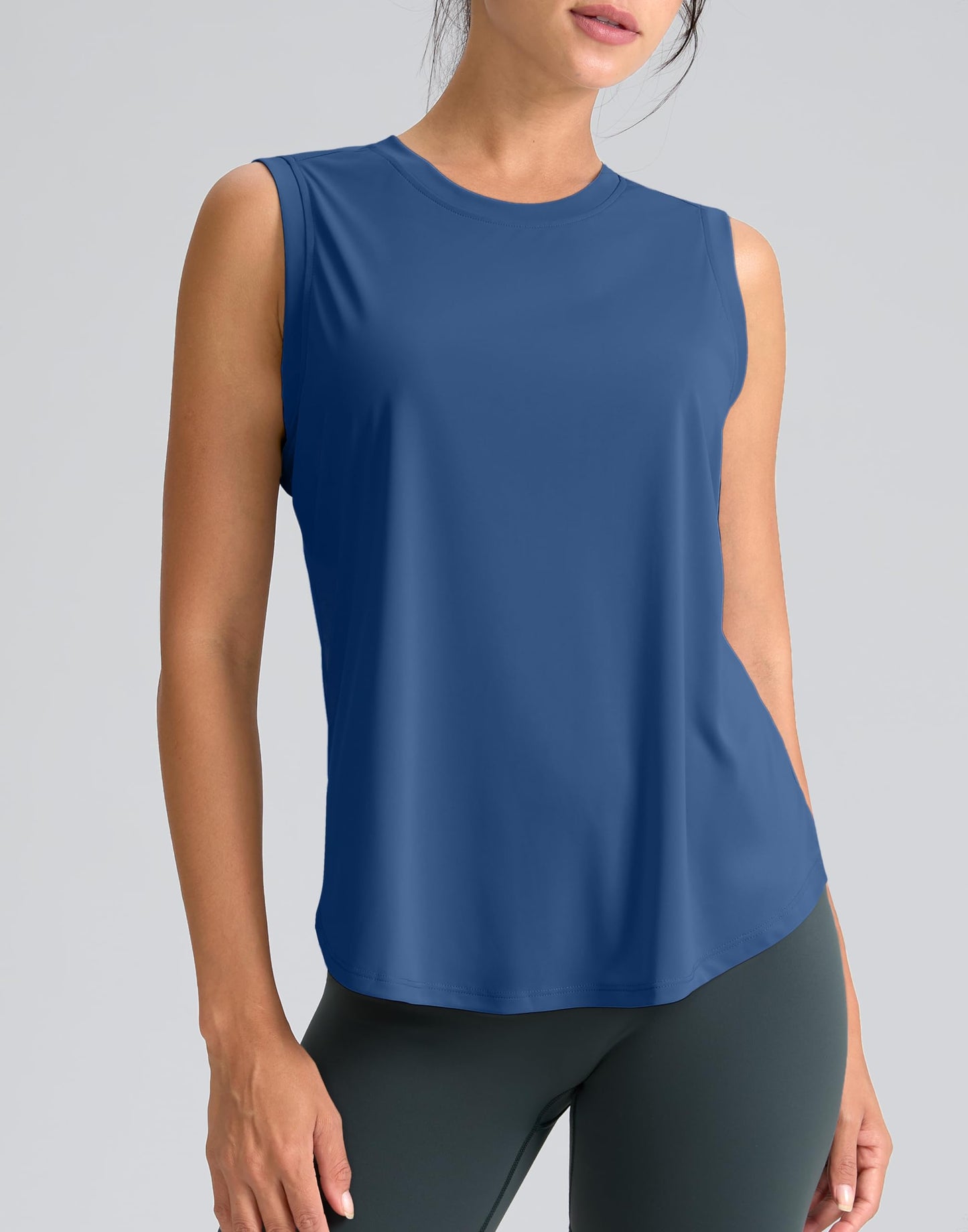 SANTINY Women's Sleeveless Workout Tops Breathable Lightweight Active Tennis Yoga Shirts Athletic Running Tank Tops for Women (Blue_XXL)