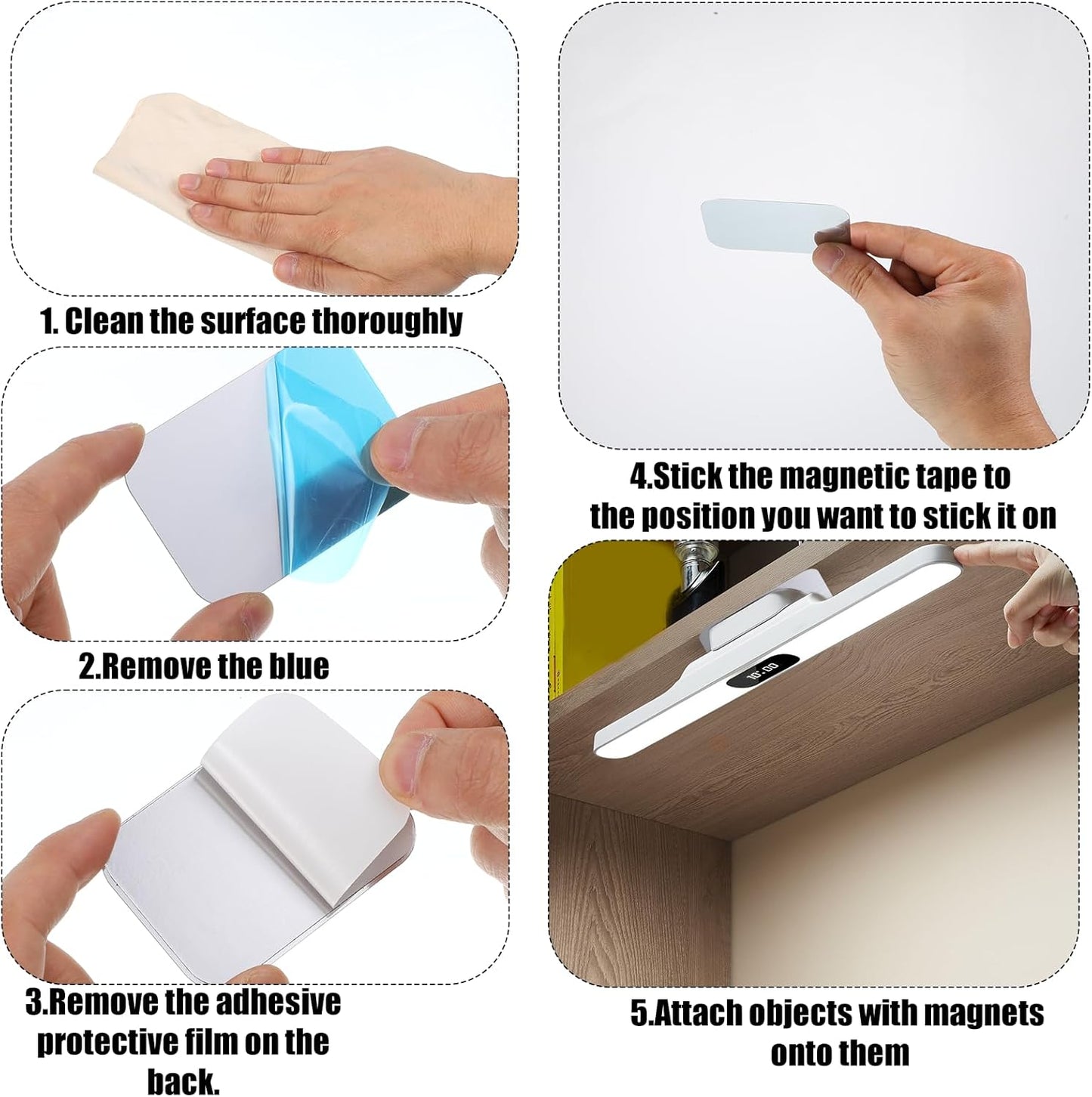 12 Pcs Magnetic Strips with Adhesive Backing, 2.56x1.77in/6.5x4.5cm Traceless Magnet Sheets with Adhesive Replacement Kitchen Cabinet Magnets for Cabinet Lights