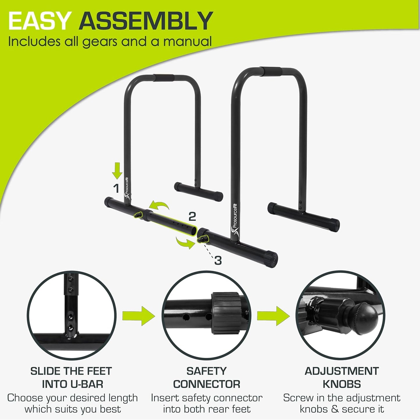 ProsourceFit Power Dip Station Adjustable Height Upper Body Equipment for Home Gym