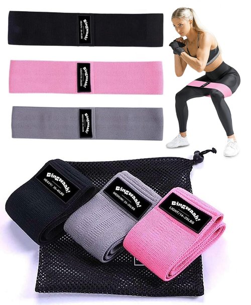 Bingwaah Fabric Resistance Bands for Women and Men - Set of 3 Mini Loop Bands with Adjustable 14-45 lbs Resistance, Lightweight, Compact with Travel Bag - Ideal for Endurance, Strength, Yoga & Pilates