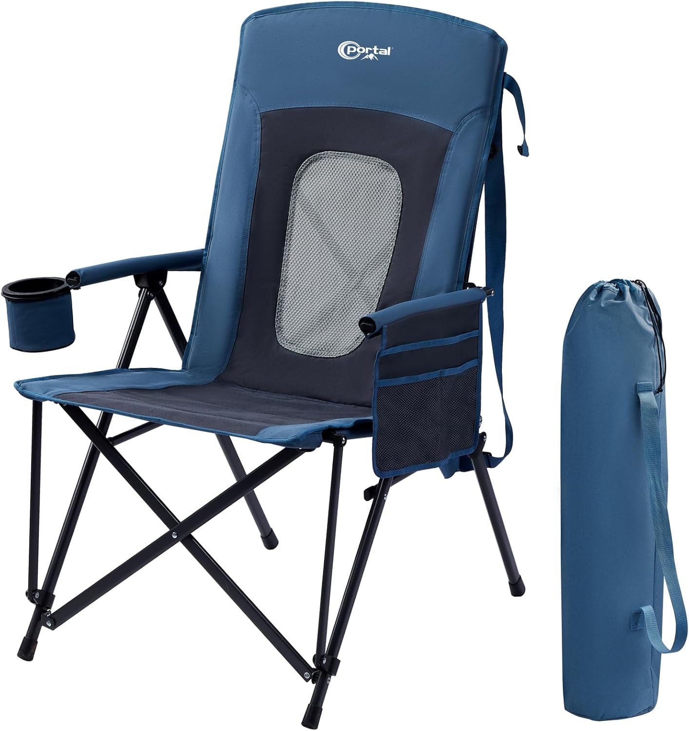 PORTAL Oversized Folding Camping Chair High Back Portable Lawn Chairs for Adults Outdoor Sports with Hard Armrest Cup Holder，Supports 400LBS Black