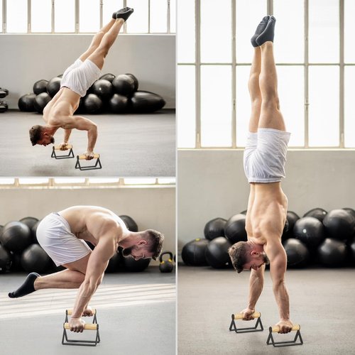 BESTWEI Wood Calisthenics Parallettes Bars Push Up Bar for Men 1 Pair, Sturdy Floor Push-up Handstand Equipment for Home Workouts, Fitness