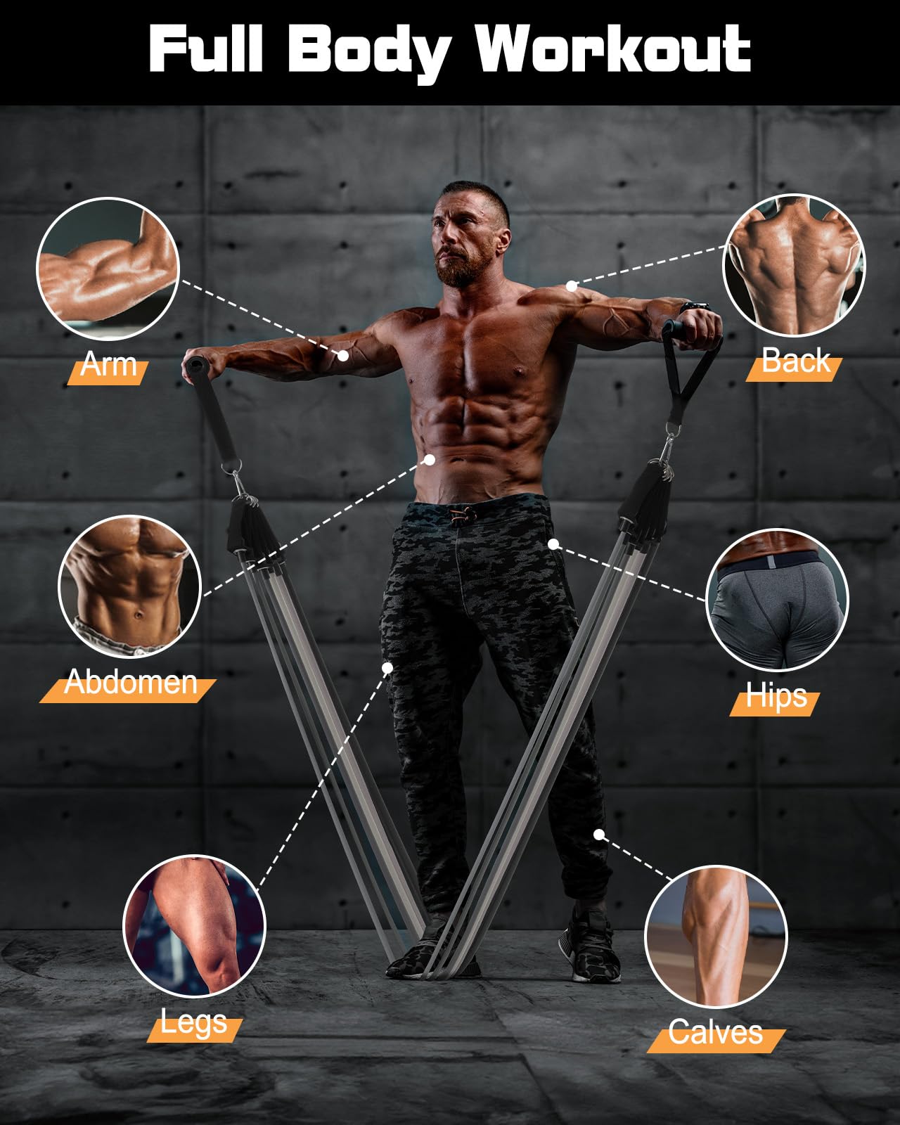 Fitense 6Pcs Resistance Bands, Workout Bands 270lbs, Exercise Bands with Handles/Door Anchor/Ankle Straps/Bag/Poster for Men, Heavy Resistance Bands for Working Out at Home