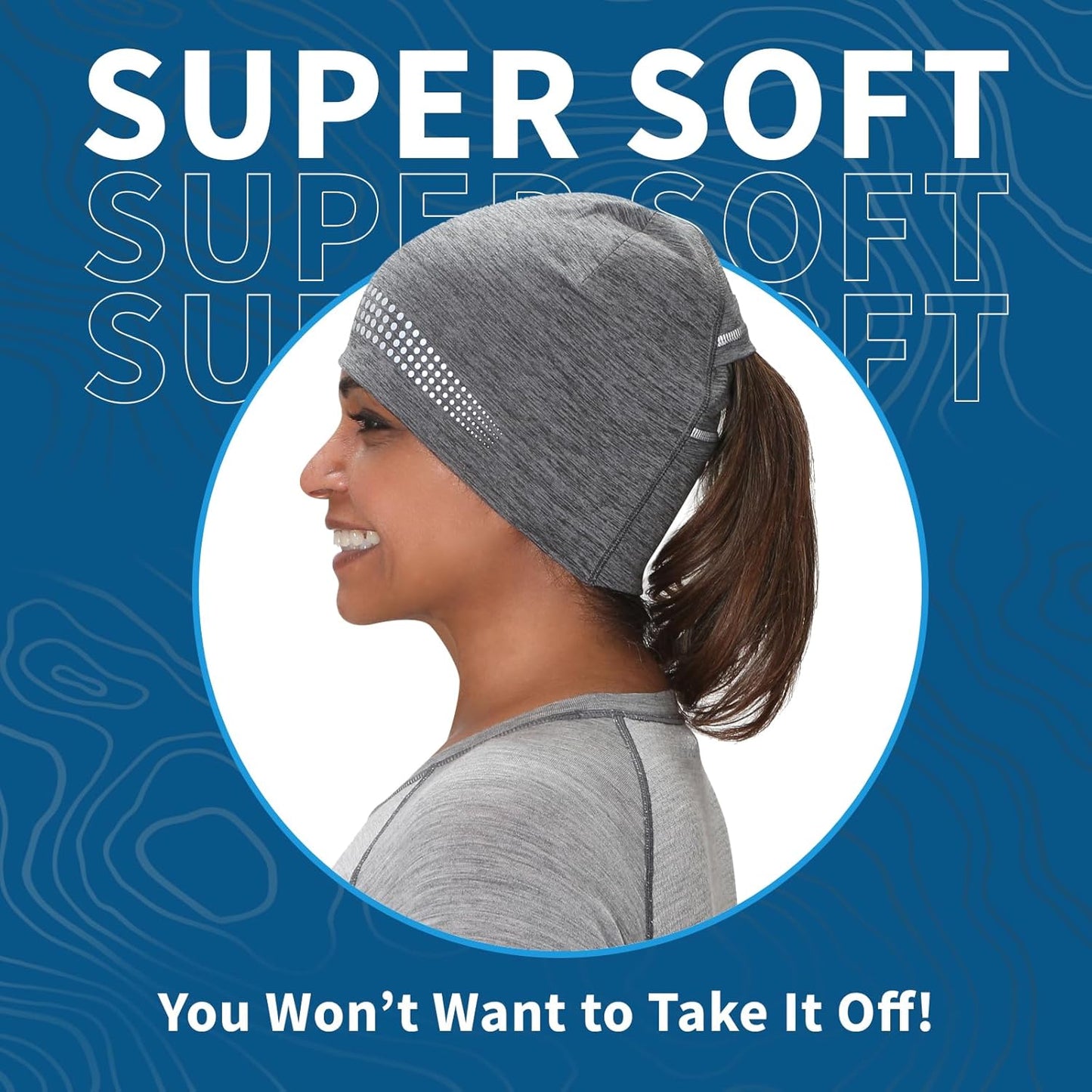 TrailHeads Ponytail Hat - Adrenaline Series | Women’s Running Beanie with Reflective Accents | Black Skull Cap