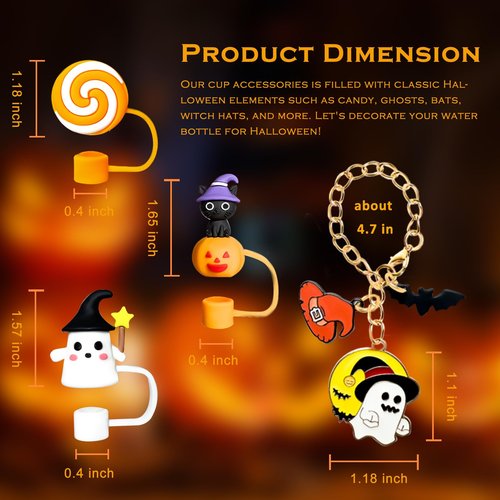 Meomchee Halloween Stanley Cup Accessories, 3Pcs Cute Silicone Straw Toppers and 1 Ghost Charm, Personalized Accessories for Stanley 30 40 oz Tumbler with Handle