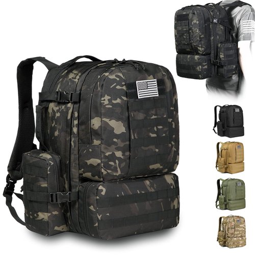 DBTAC Tactical Backpack 50L Large Classic Army 3-DAYS Assault Pack Molle Bag for Outdoor Hiking/Travel/Work (Black Camo)