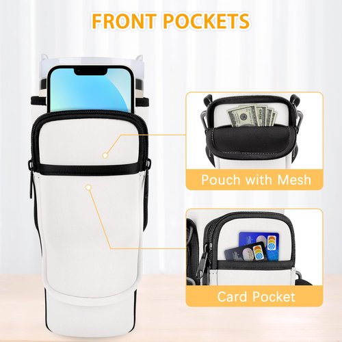 CTSZOOM Water Bottle Carrier Bag for Stanley 40 Oz Tumbler, Bottle Pouch Holder with Pocket and Adjustable Shoulder Strap for Stanley Quencher H2.0, Accessories for Stanley Cup Walking Cream