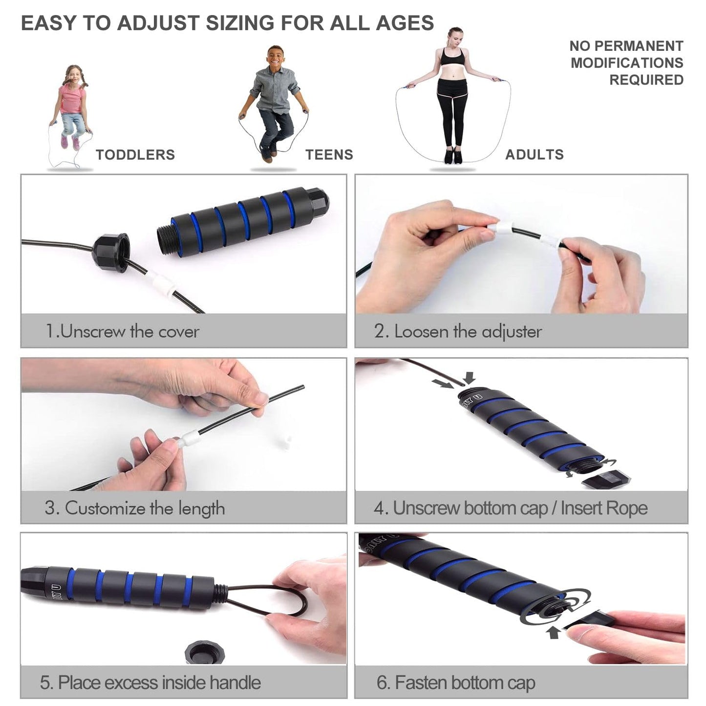 Jump Rope From Only U, Workout, Fitness, Exercise Equipment, Home Gym, Men Women and kids, Health, (Multiple Colors) (Black)