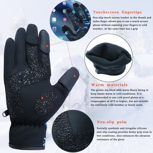 Drasry Neoprene Ice Fishing Gloves Touchscreen 3 Cut Fingers Warm Cold Weather Suitable for Men and Women Fly Fishing Photography Motorcycle Running Shooting (Blue/Black XL)