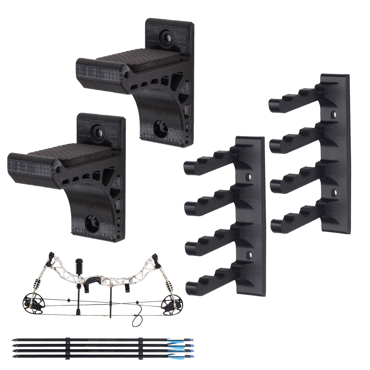FENJANER Archery Wall-Mounted Bow Rack and Arrow Holder - Bow Wall Mount Storage for Recurve Bow Compound Bow Longbow - 12 Arrows Display Hanger Brackets for Wall in Home (Bow Rack and Arrow Rack)