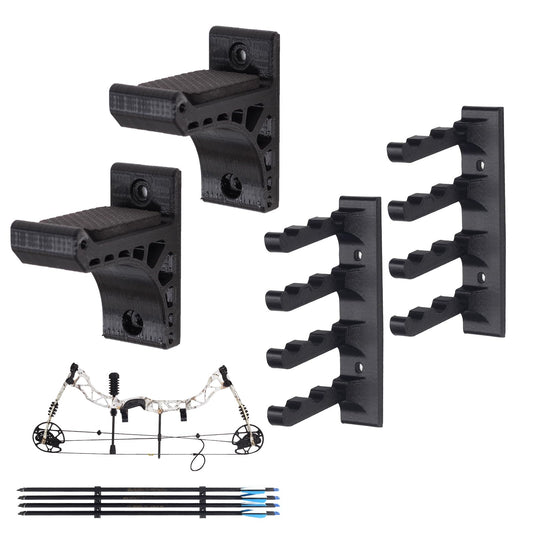 FENJANER Archery Wall-Mounted Bow Rack and Arrow Holder - Bow Wall Mount Storage for Recurve Bow Compound Bow Longbow - 12 Arrows Display Hanger Brackets for Wall in Home (Bow Rack and Arrow Rack)