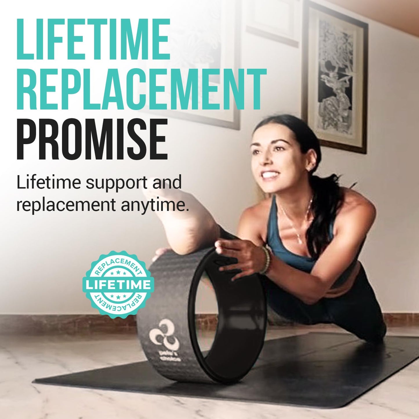 Extra Wide Yoga Wheel - Safer, Comfortable, more Stable Back Roller. Exercise Guide included. Perfect for Beginners. Great Back Stretcher. Improve posture. Large Jumbo Yoga Wheel for back pain.