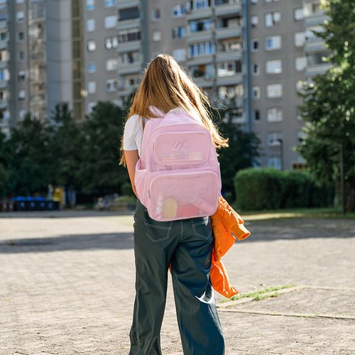 COVAX Large Mesh Bookbag, Semi-transparent College Backpack, See Through Mesh Backpack with Bungee and Comfort Padded Straps for Travel, Swimming, Beach, Outdoor Sports (Pink)