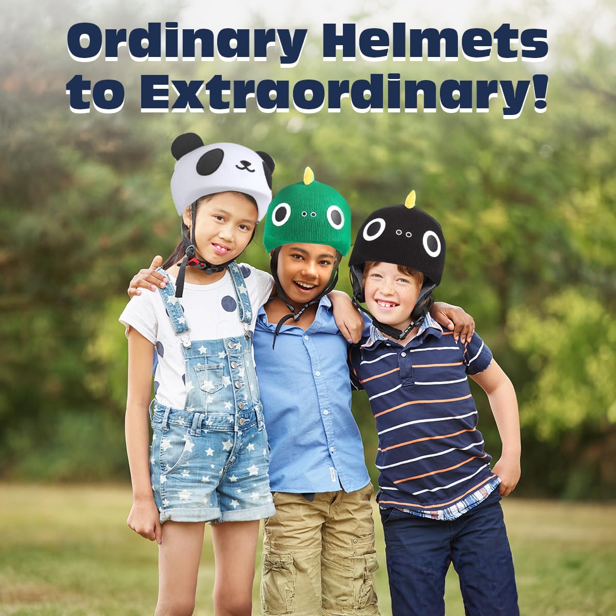 YCONNECT Ski Helmet Cover - for Helmets of Ski, Snowboard, Skateboard, Bicycle - Knitted Helmet Covers for Skiing, Paragliding - Fun Funny Gifts for Kids & Adults (Black Dinosaur