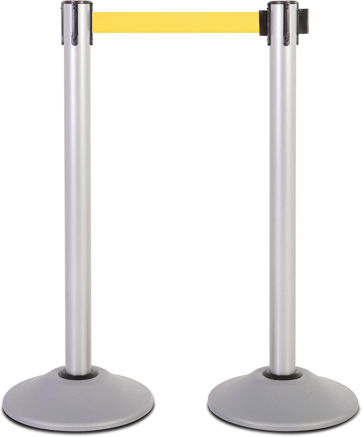 Premium Silver Steel Stanchion with 7.5-Foot Retractable Belt for Crowd Control
