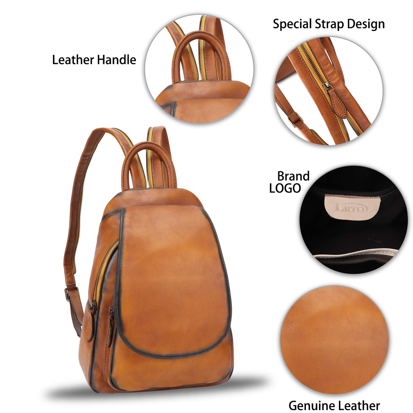 Genuine Leather Backpack for Women Retro Rucksack Casual College Bag Handmade Cowhide Western Daypack (Brown)